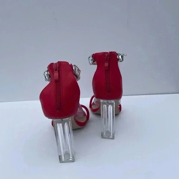RAMPAGE RED CLEAR HEELED SANDALS SZ 10 WITH RHINESTONE ACCENT NWOT - Picture 2 of 4